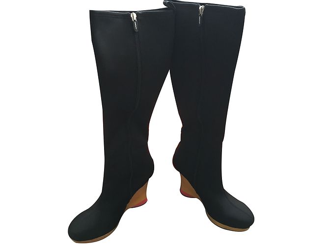 Dkny Black Cloth Wedge Boots Size 38 - view 2
