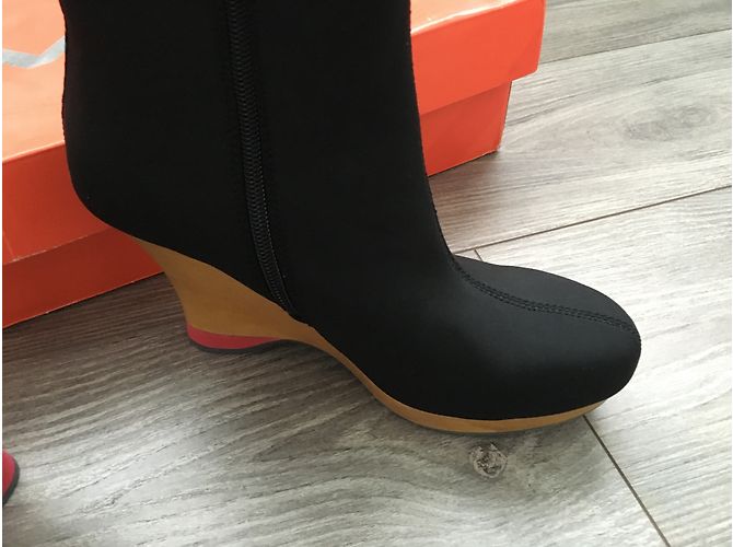 Dkny Black Cloth Wedge Boots Size 38 - view 3