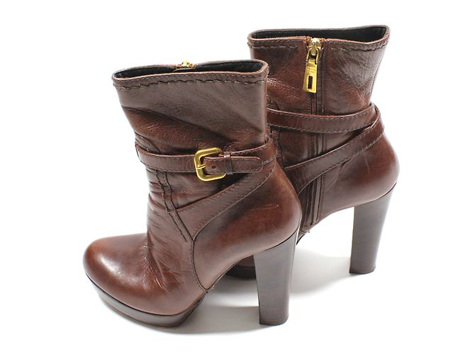 Botines Prada de cuero marrón con tacón alto Castaño - vista 2