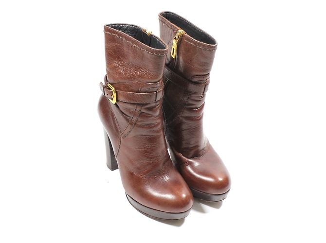 Botines Prada de cuero marrón con tacón alto Castaño - vista 4