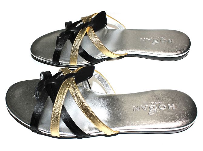 Sandalias planas Hogan Valencia piel negro oro y plata Dorado - vista 2