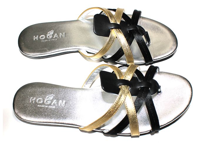 Sandalias planas Hogan Valencia piel negro oro y plata Dorado - vista 3