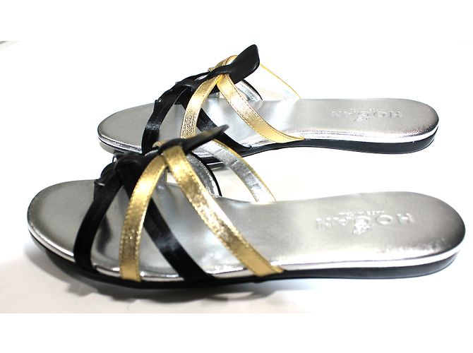 Sandalias planas Hogan Valencia piel negro oro y plata Dorado - vista 4