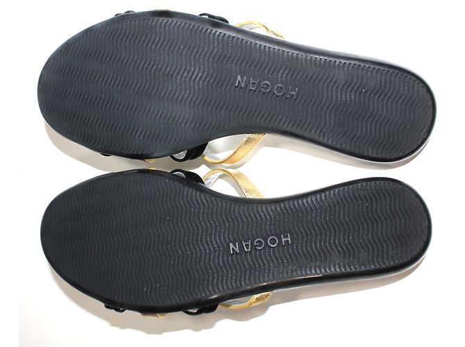 Sandalias planas Hogan Valencia piel negro oro y plata Dorado - vista 6