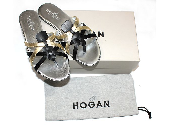 Sandalias planas Hogan Valencia piel negro oro y plata Dorado - vista 8