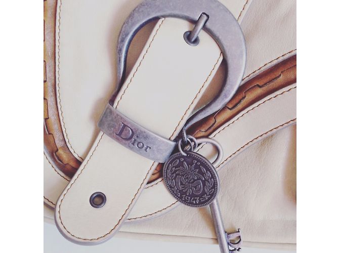 Dior Gaucho in pelle beige con hardware argento - vista 13