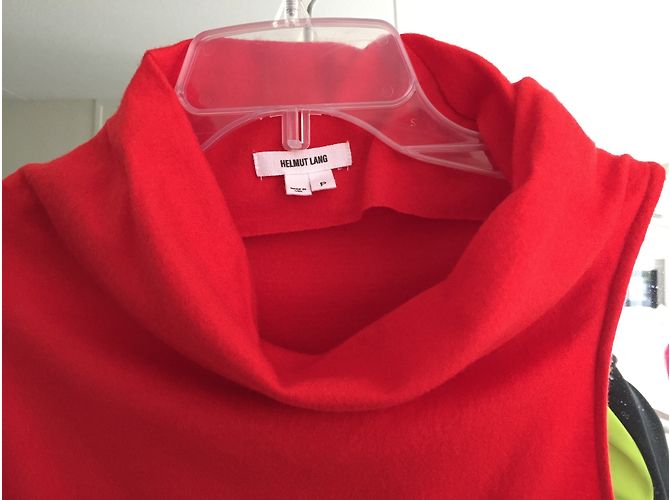 Helmut lang cowl neck drapped light wool Top in red - view 4