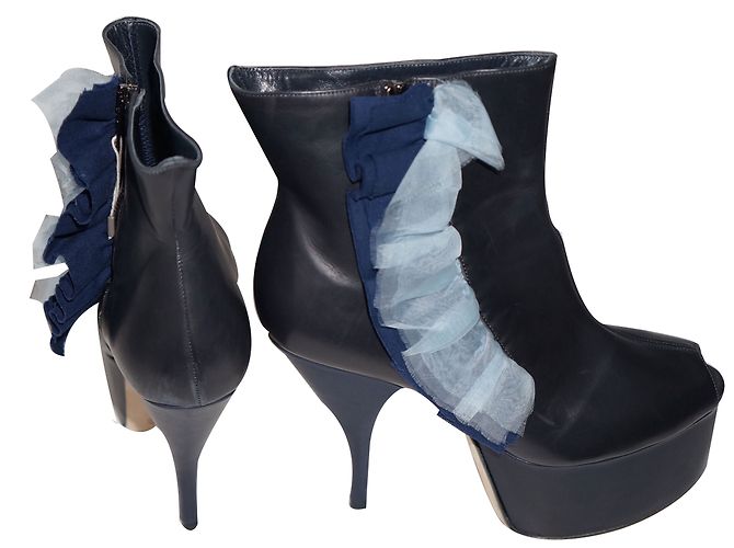 Stivaletti Acne Studios con volant in pelle nera 39 Nero - vista 2
