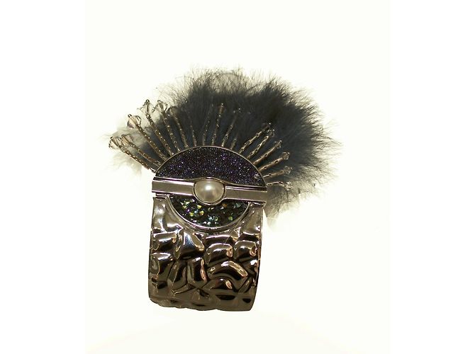 Fendi Silver Bracelet with Blue and Black Fox Fur Silvery - view 5