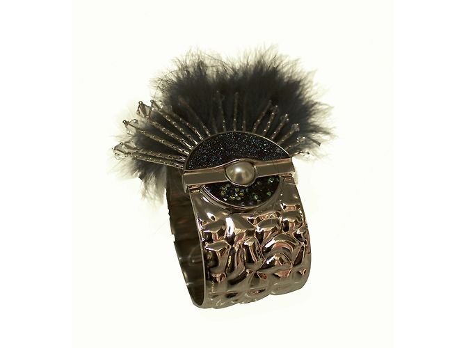 Fendi Silver Bracelet with Blue and Black Fox Fur Silvery - view 6