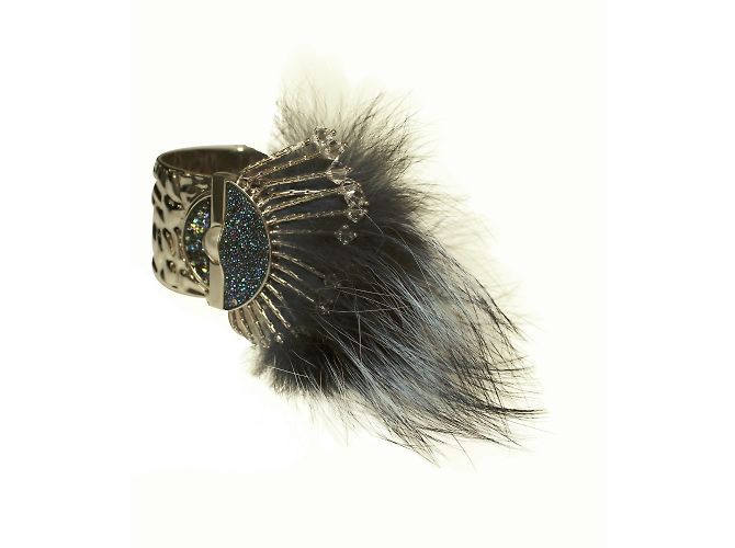 Fendi Silver Bracelet with Blue and Black Fox Fur Silvery - view 7