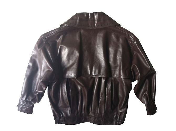 Autre Marque Braune Lederjacke mit Flügelärmeln - Ansicht 2