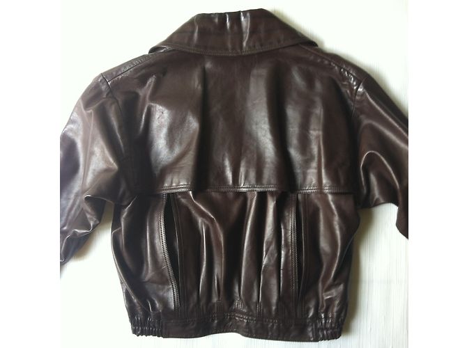 Autre Marque Braune Lederjacke mit Flügelärmeln - Ansicht 4