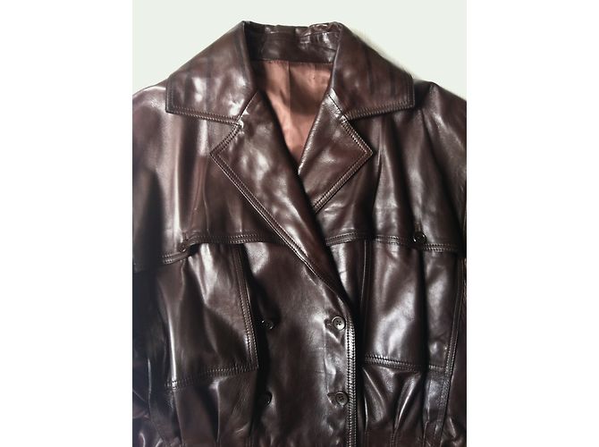 Autre Marque Braune Lederjacke mit Flügelärmeln - Ansicht 7