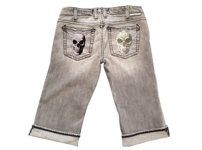 Autre Marque Short jeans J & COMPANY Cinza com Estampa de Crânios - vista 2
