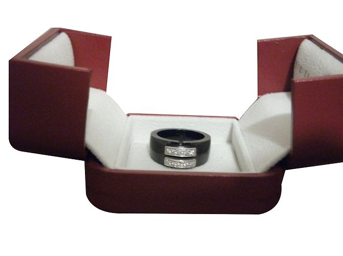 Autre Marque Anello in ceramica nera con due file di diamanti Nero - vista 2