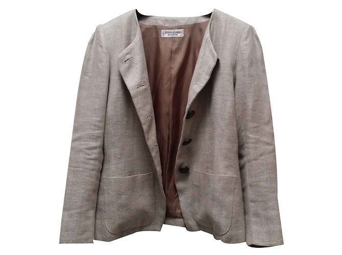 Chaqueta de lino beige Yves Saint Laurent 42 - vista 2