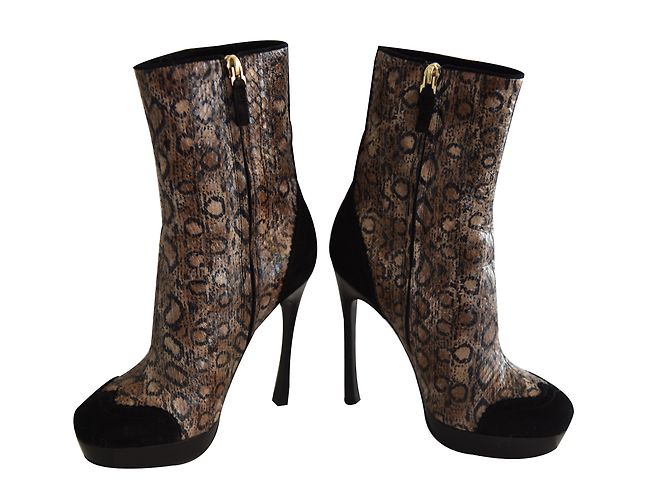 Yves Saint Laurent Stiefeletten Python Schwarz Ecru Orange Python drucken - Ansicht 2