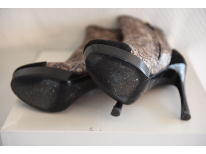 Yves Saint Laurent Stiefeletten Python Schwarz Ecru Orange Python drucken - Ansicht 4