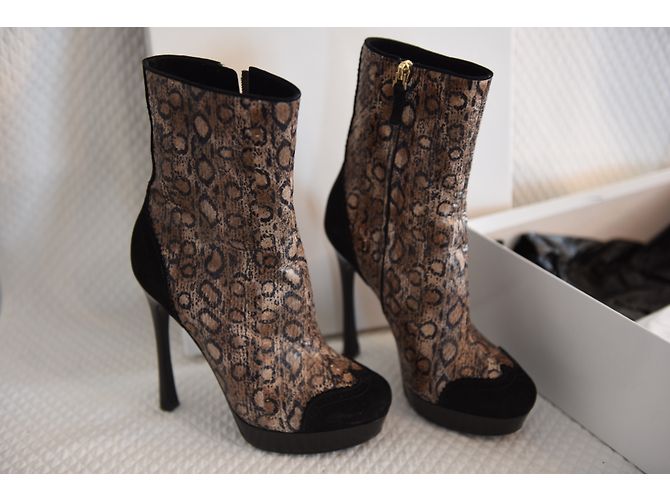 Yves Saint Laurent Stiefeletten Python Schwarz Ecru Orange Python drucken - Ansicht 6