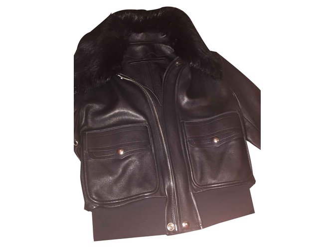 Givenchy Lederjacke mit Pelz IT38 Schwarz - Ansicht 2