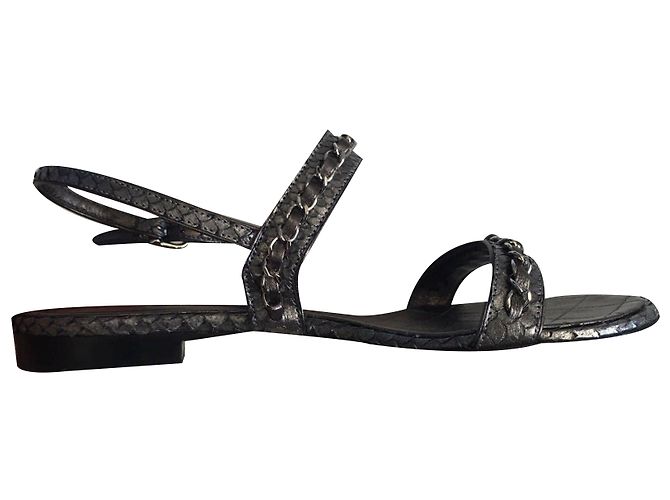 Sandali Chanel Pelle di Serpente Iridescente Argento 37.5 - vista 2