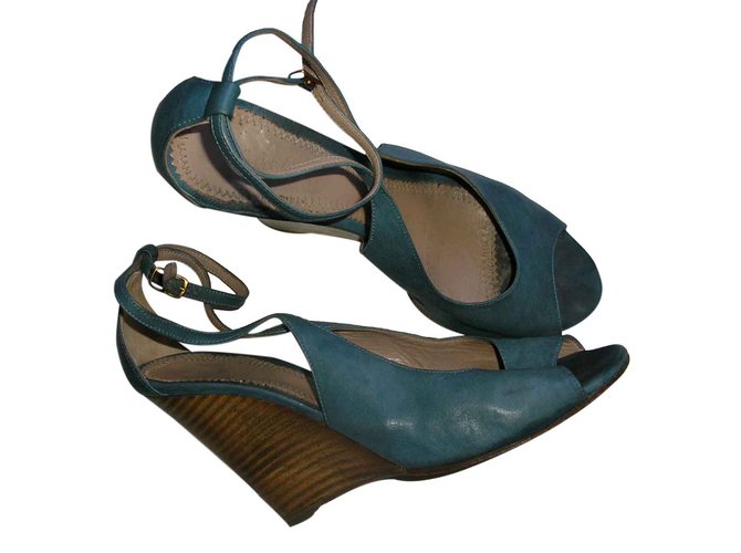 Sandali Chloé in pelle blu con zeppa - vista 2