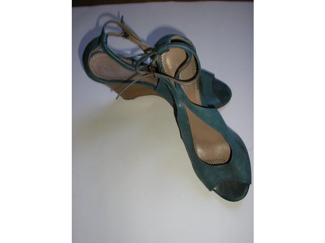 Sandali Chloé in pelle blu con zeppa - vista 3