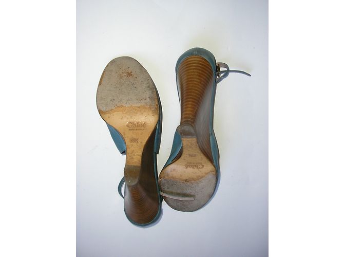 Sandali Chloé in pelle blu con zeppa - vista 4