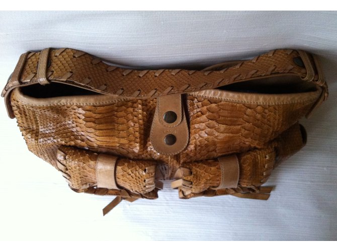 Chloé Silverado borsa in pitone e pelle di vitello marrone chiaro - vista 3