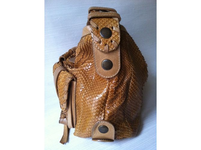 Chloé Silverado borsa in pitone e pelle di vitello marrone chiaro - vista 5