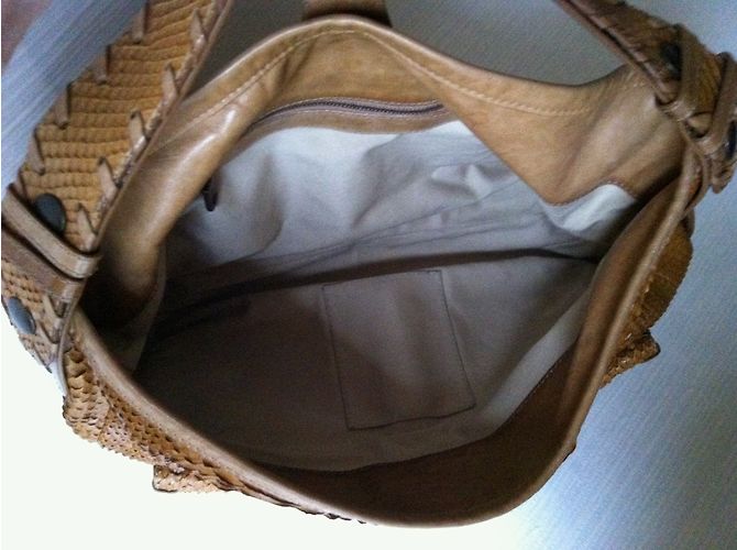 Chloé Silverado borsa in pitone e pelle di vitello marrone chiaro - vista 7