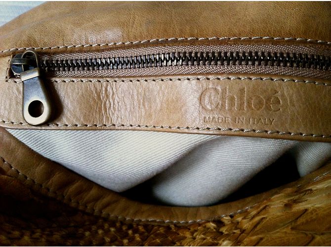 Chloé Silverado borsa in pitone e pelle di vitello marrone chiaro - vista 8