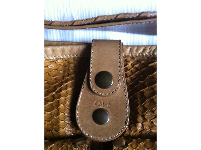 Chloé Silverado borsa in pitone e pelle di vitello marrone chiaro - vista 9