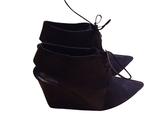 Bottines Christian Dior Cuir Noir et Velours Bleu Marine 39 - vue 2