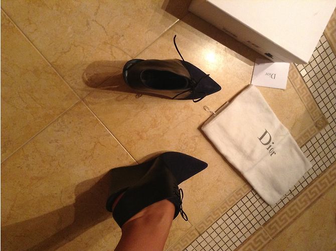 Bottines Christian Dior Cuir Noir et Velours Bleu Marine 39 - vue 5