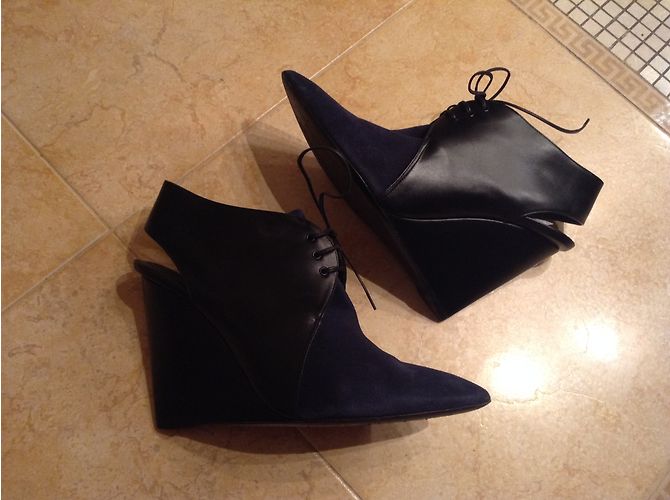 Bottines Christian Dior Cuir Noir et Velours Bleu Marine 39 - vue 6