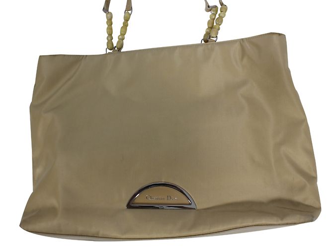 Tote bag Christian Dior in tela beige - vista 3