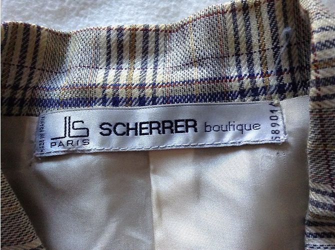 Jean Louis Scherrer Doppelrevers Blazer Leinen Hellgrau Blau Gestreift Anthrazitgrau - Ansicht 4