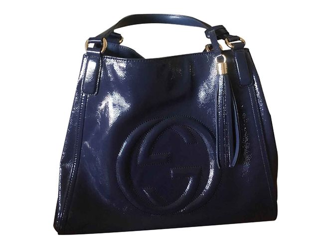 Borsa Gucci in pelle verniciata blu - vista 2