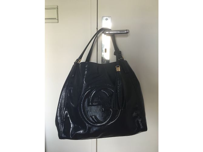 Borsa Gucci in pelle verniciata blu - vista 3