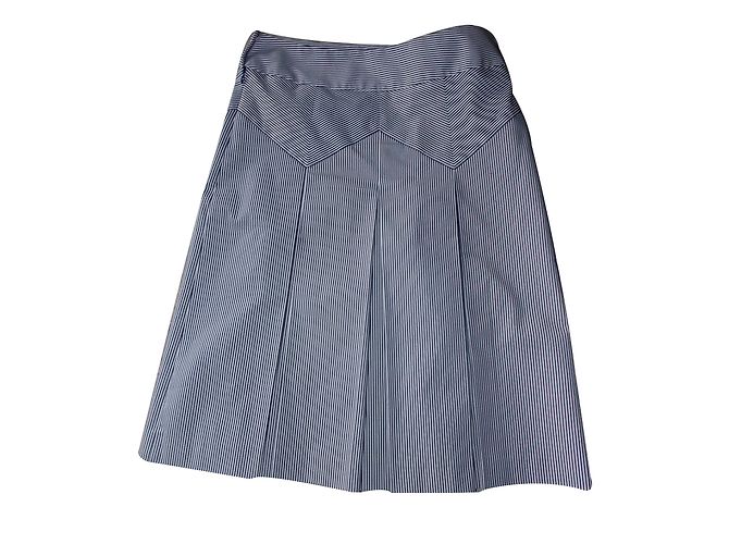 Falda midi Rodier ligeramente plisada rayas azul marino y blanco - vista 2