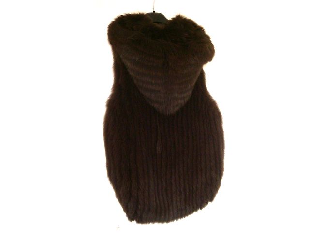 Rizal Cardigan con capucha de piel Castaño - vista 2