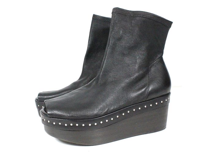 Stivali con zeppa Rick Owens in pelle d'agnello nera Nero - vista 3