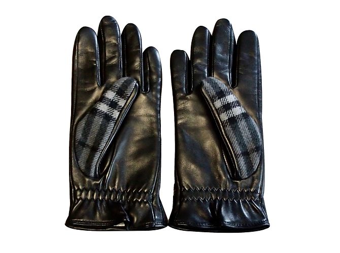 Guantes Burberry de piel de becerro y lana con estampado check negro - vista 2