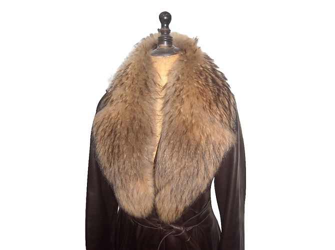 Abrigo Weill de cuero marrón con cuello de piel de zorro Castaño - vista 2