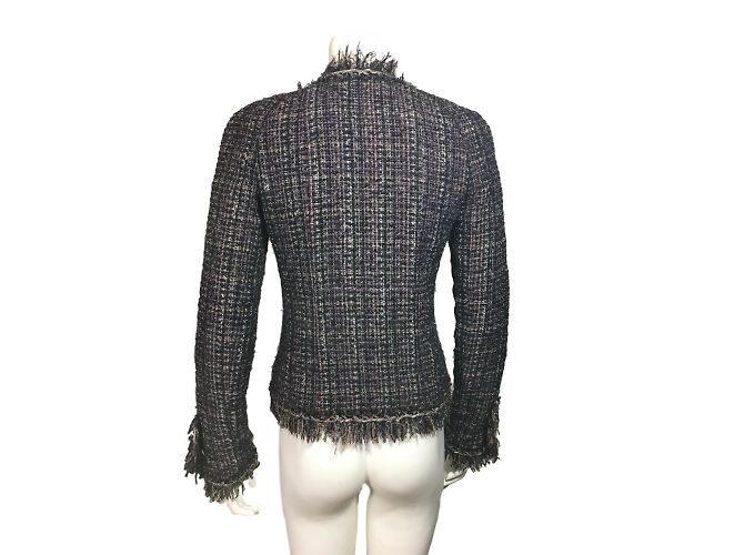 Chanel Tweed-Jacke Braun Schwarz Silber Grau - Ansicht 3