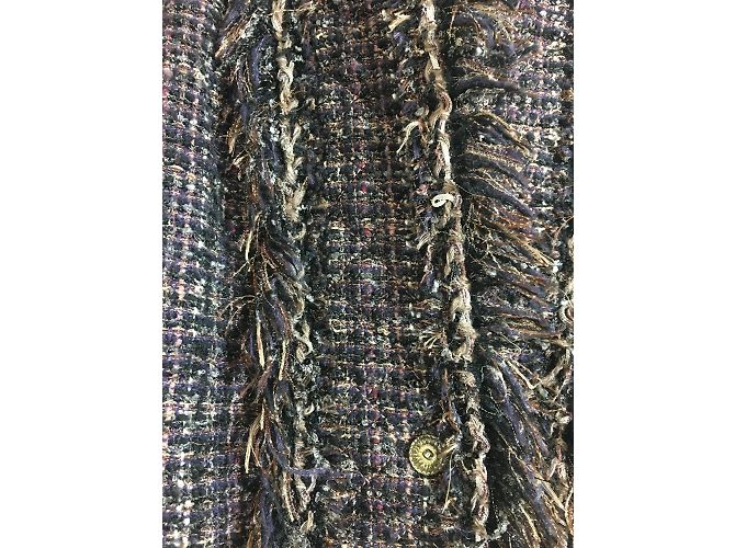 Chanel Tweed-Jacke Braun Schwarz Silber Grau - Ansicht 5