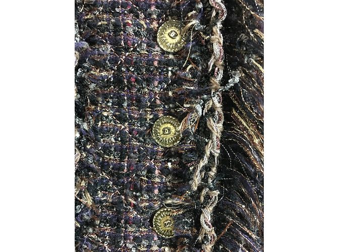 Chanel Tweed-Jacke Braun Schwarz Silber Grau - Ansicht 6