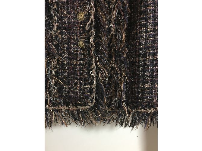 Chanel Tweed-Jacke Braun Schwarz Silber Grau - Ansicht 7